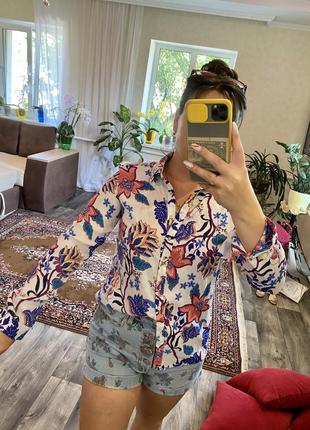 Блузка яркий цветочным принтом💫блуза рубашка5 фото