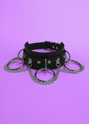 Чокер с металлическими кольцами и цепями в стиле харадзюку аниме хентай рок чёрный розовый