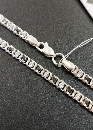 Серебряная цепочка бисмарк арабский с камнями бело/черные 1809слк 978617922