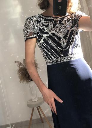 Вечернее платье длинное темно-синее платье в пол макси вечерний в пайетках блестяще...