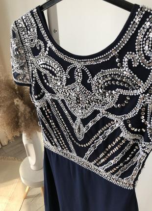 Вечернее платье длинное темно-синее платье в пол макси вечерний в пайетках блестяще...