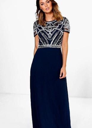 Вечернее платье длинное темно-синее платье в пол макси вечерний в пайетках блестяще...