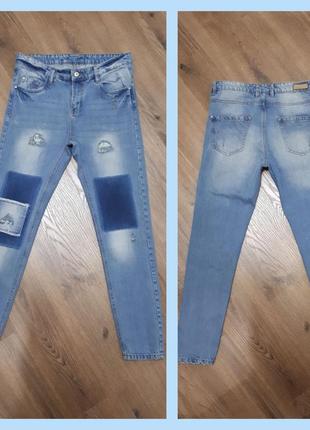 Esmara контрастные плотные джинсы с латками и рванками5 фото