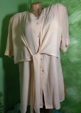 Акція 1+1=3 🔥🔥🔥 навпаки блузка з ефектом багатошаровості ніжно-персикового кольору