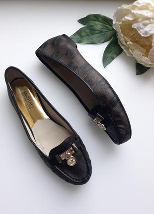 Балетки туфлі шкіряні чорні-коричневі принт michael kors4 фото
