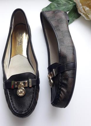 Балетки туфлі шкіряні чорні-коричневі принт michael kors5 фото