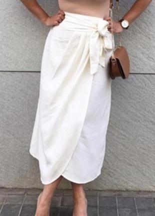 Zara новая коллекция льняная юбка миди на запах с запахом м льон лен