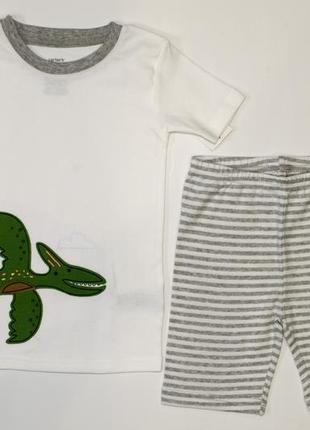 Піжама для хлопчика carters футболка і шорти, біла з динозавриком 19621 фото