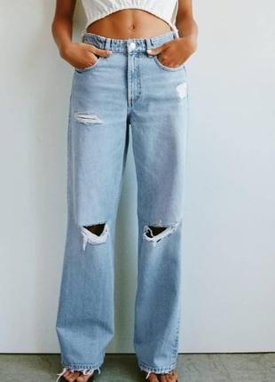 Широкие джинсы с разрезами zara2 фото