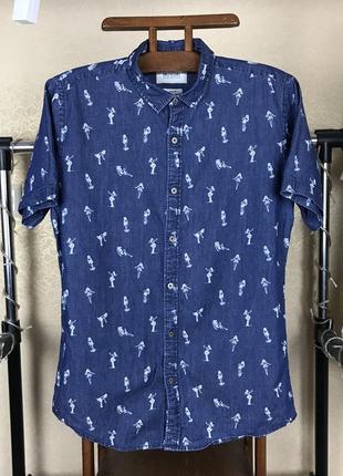 Джинсовая рубашка с коротким рукавом в принт женщины only&sons  vn3