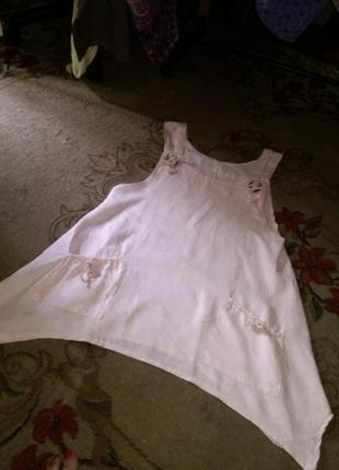 Лляна,пудра,асиметрична туніка-сарафан з кишенями,бохо,італія