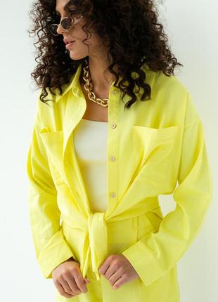 Льняной костюм из льна рубашка и шорты бермуды желтый лимонный3 фото