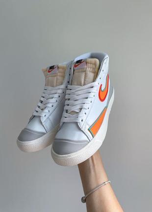 Nike blazer mid 77🆕женские кожаные высокие кроссовки найк блазер🆕белые с оранжевым7 фото