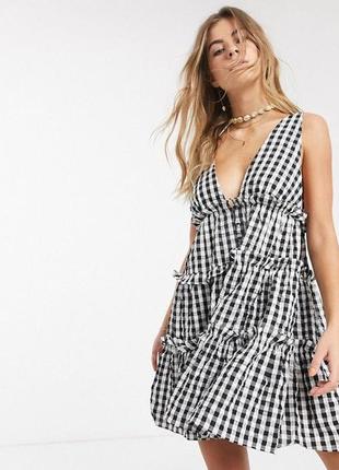 Натуральное лёгкое платье клёш в клетку asos design! роскошь хлопка!