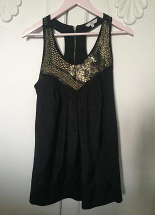 Майка вискозная длинная черная  с декором бисером и паетками