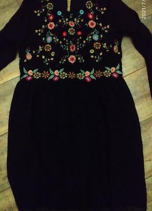 Знижка!!! стильное женское платье: черный шифон с вышивкой бренда зара3 фото