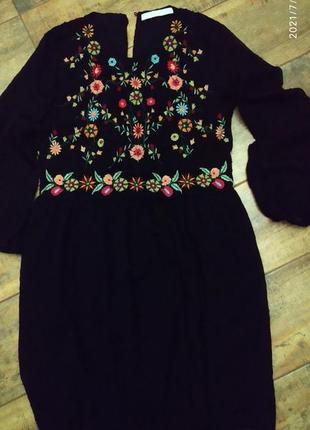 Знижка!!! стильное женское платье: черный шифон с вышивкой бренда зара2 фото