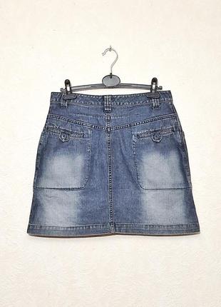 H&m (турция) брендовая юбка трапеция женская джинсовая синяя с карманами трапеция мини р486 фото