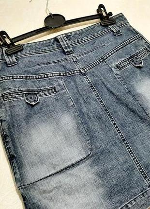 H&m (турция) брендовая юбка трапеция женская джинсовая синяя с карманами трапеция мини р488 фото