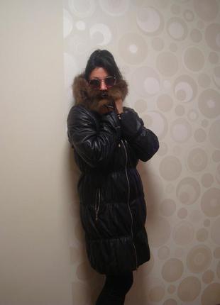 Кожаное зимнее стеганое пальто2 фото
