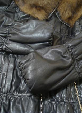 Кожаное зимнее стеганое пальто4 фото
