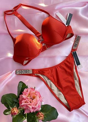 Яскравий купальник зі стразами, куп червоний 75с victoria's secret виктория сикрет
