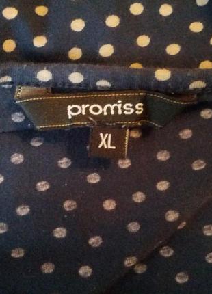 Трикотажная синяя в горох блуза-туника с драпировкой,на запах,48-52разм,promiss.3 фото