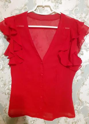 Красная блуза на пуговичках с рюшами2 фото