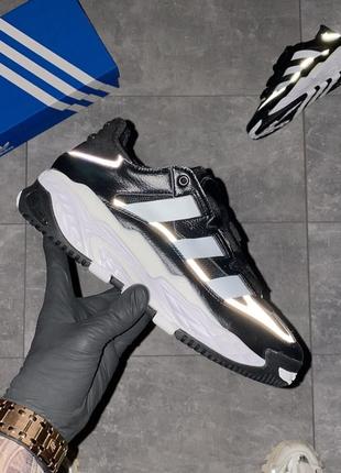 Мужские демисезонные кроссовки adidas niteball black white рефлектив черные адидас найтбол кожаные