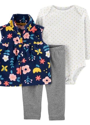 Яркий комплект 3-ка для девочки  carter's 3м(55-61см),6м(61-69см),12м(72-76 см)