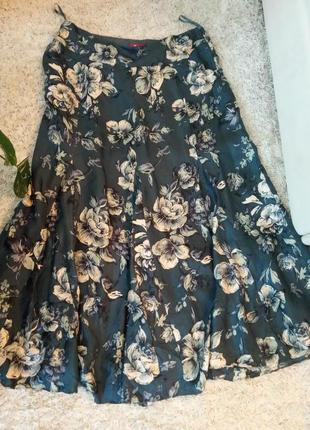Натуральная юбка в пол, шелк, на лето, цветочки, бохо, цыганочка5 фото