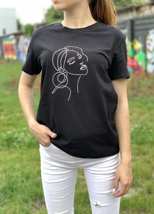 Базовая черная футболка прямого кроя, хлопок lady line4 фото