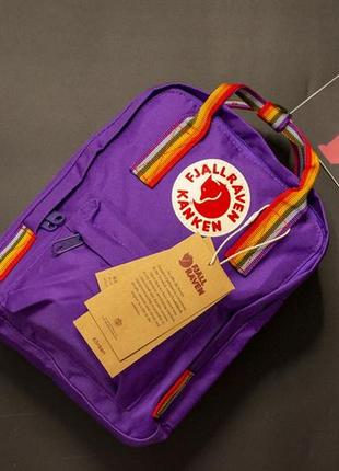 Рюкзак канкен міні, fjallraven kanken mini, мини, с радужными, разноцветными ручками1 фото