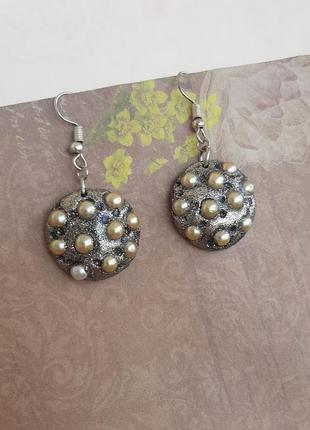 Сережки hand made полімерна глина жемч круглі бохо бижутер тренд
