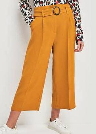 Фактурні гірчичні штани кюлоти з поясом висока посадка f&f 🍒👖 🍒