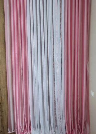 Готовый набор штор из шифона, розово-белый