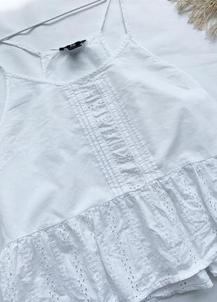 Блуза, блузка, топ, топик, топік, майка, белая, біла, хлопковая, бавовняна, с рюшами, h&m3 фото