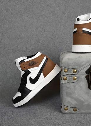 Nike air jordan🆕женсике высокие кожаные кроссовки найк аир джордан🆕черные с коричневым10 фото