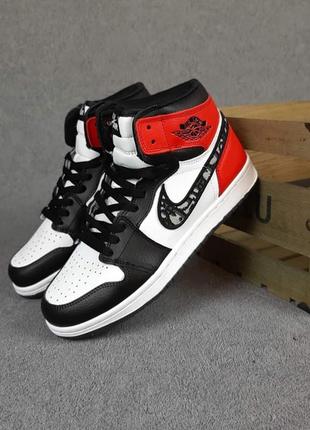 nike fall air jordan dior🆕мужские высокие кожаные кроссовки найк аир джордан🆕черные с красным