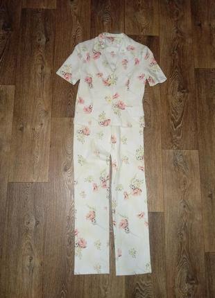 Брючный брючний костюм в цветочный принь цветочек пиджак футболка + и брюки штаны штани піджак штани летний літній красивый