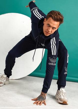 Мужской трикотажный спортивный костюм adidas олимпийка спортивные штаны брюки на манжете адидас чёрный3 фото
