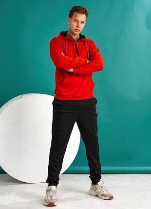 Стильний чоловічий трикотажний спортивний костюм nike худі спортивні штани штани на манжеті найк червоний3 фото