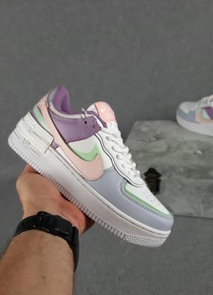 Nike air force 1 shadow🆕женские кожаные кроссовки найк аир форс🆕белые с голубым и сиреневым7 фото