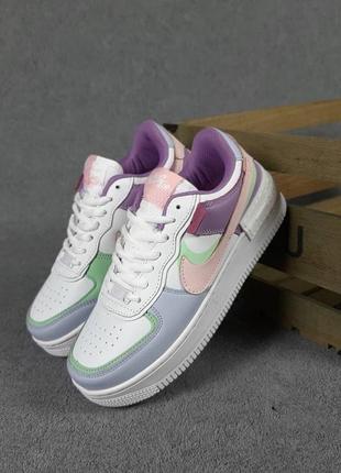 Nike air force 1 shadow🆕женские кожаные кроссовки найк аир форс🆕белые с голубым и сиреневым