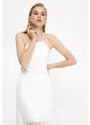Trendyol ecru пензликом докладне плаття, платье белое3 фото