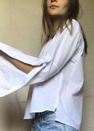 Блуза рубашка с вырезом и широкими рукавами3 фото