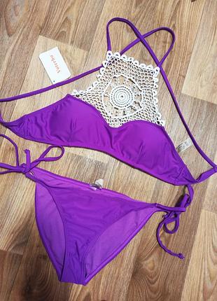 Роздільний купальник на зав'язках з мереживом / с паралоновыми вставками