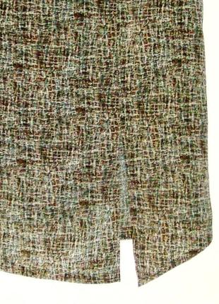 Стильная юбка прямая миди с разрезом спереди оливковая-бежевая-коричневая женская3 фото