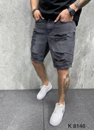 Шорты джинсовые мужские серые с дырками2 фото