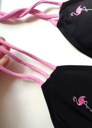 75в-с/80а-в/85а модный трендовый купальник вышивка розовый фламинго с треугольными чашками на в-с2 фото